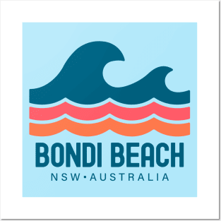 Bondi Beach Sydney Australia NSW Vintage Waves Posters and Art